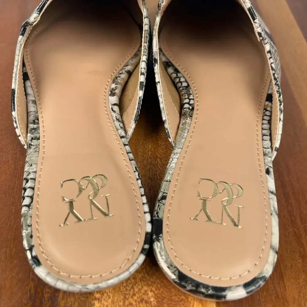 New York & Co Kate Flat Mule Snakeprint Ivory Womens Size 6.5 Flats Mules Shoes